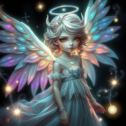 An intricate portrait of an amazing mythical female angel creature with an incredibly cute appearance, embodying a juxtaposition of beauty and a hellishly evil soul
