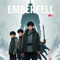 A captivating book cover for the novel **EMBERFELL** by Shifas, featuring the title boldly illustrated at the top, with 'Vol 1' just below it