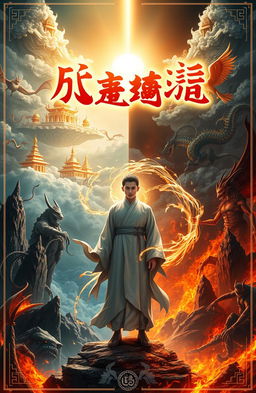 A captivating novel cover set in a cultivation-based world featuring gods and demons