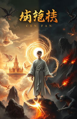 A captivating novel cover set in a cultivation-based world featuring gods and demons