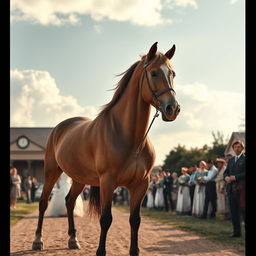 A proud and majestic horse standing tall beneath a serene Sunday sky, exuding an air of dignity and defiance