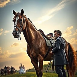 A proud and majestic horse standing tall beneath a serene Sunday sky, exuding an air of dignity and defiance