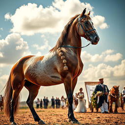 A proud and majestic horse standing tall beneath a serene Sunday sky, exuding an air of dignity and defiance