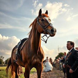 A proud and majestic horse standing tall beneath a serene Sunday sky, exuding an air of dignity and defiance