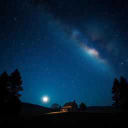 A breathtaking country landscape under a mesmerizing starry night sky