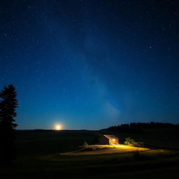 A breathtaking country landscape under a mesmerizing starry night sky