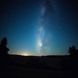 A breathtaking country landscape under a mesmerizing starry night sky