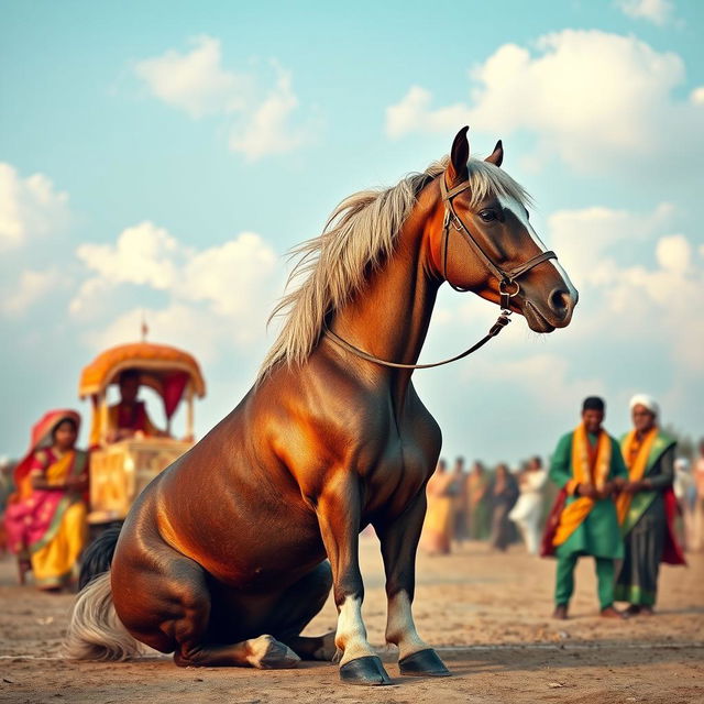 A proud and majestic horse sitting gracefully under a serene Sunday sky, exuding dignity and defiance