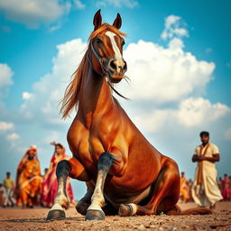 A proud and majestic horse sitting gracefully under a serene Sunday sky, exuding dignity and defiance