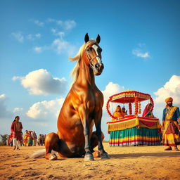 A proud and majestic horse sitting gracefully under a serene Sunday sky, exuding dignity and defiance