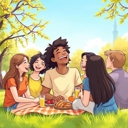 A serene and empowering illustration of a person surrounded by positive and supportive friends, illustrating the joy and satisfaction of healthy friendships