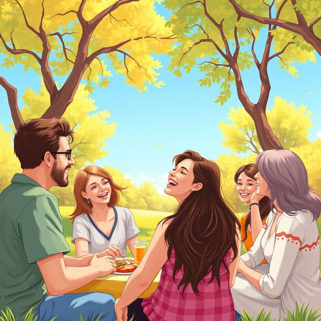 A serene and empowering illustration of a person surrounded by positive and supportive friends, illustrating the joy and satisfaction of healthy friendships