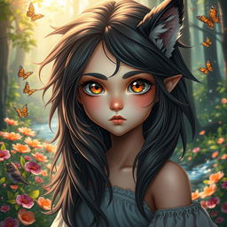 A strikingly beautiful girl with half animal features, showcasing a harmonious blend of human and animal traits