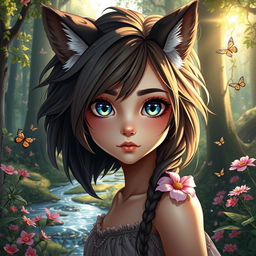 A strikingly beautiful girl with half animal features, showcasing a harmonious blend of human and animal traits