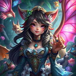 A fantasy character that is a girl and half-animal, featuring charming anthropomorphic traits and stunning details