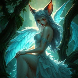 A surreal and fantastical scene featuring a mythical creature that is half girl and half animal