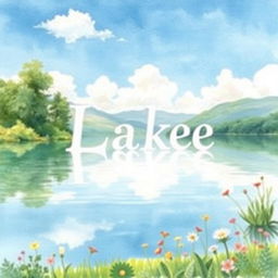 A beautiful watercolor painting depicting a serene lakeside scene for a book cover