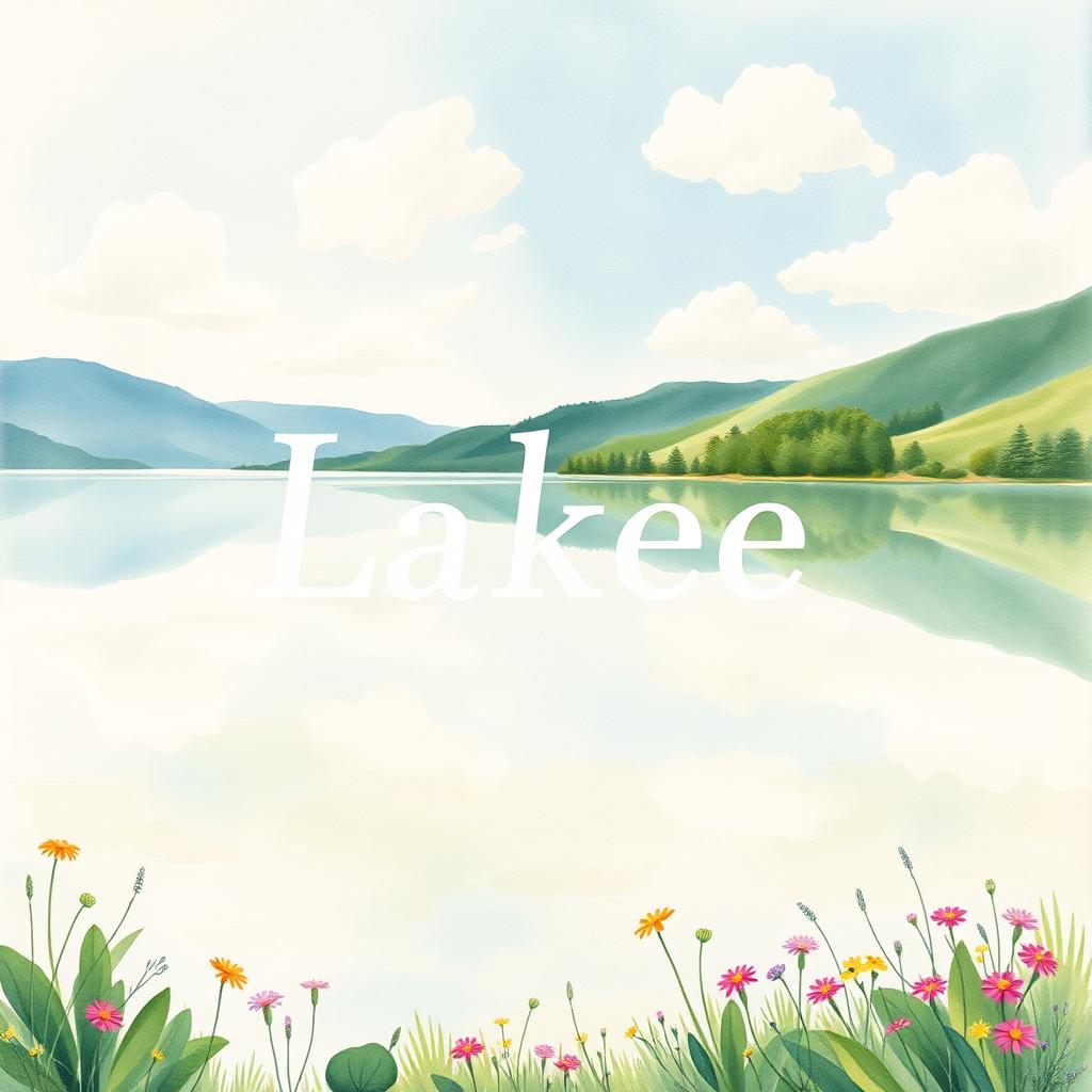 A beautiful watercolor painting depicting a serene lakeside scene for a book cover