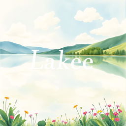 A beautiful watercolor painting depicting a serene lakeside scene for a book cover