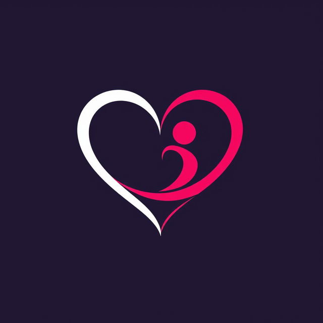 A modern and captivating logo design for a dating app, featuring a stylized heart shape that elegantly incorporates two entwined figures or silhouettes representing connection and partnership