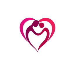 A modern and captivating logo design for a dating app, featuring a stylized heart shape that elegantly incorporates two entwined figures or silhouettes representing connection and partnership