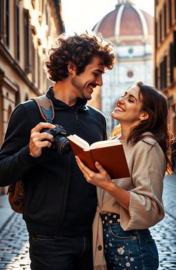 A romantic scene in Florence showcasing a couple in love
