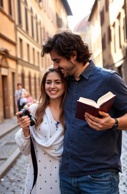 A romantic scene in Florence showcasing a couple in love