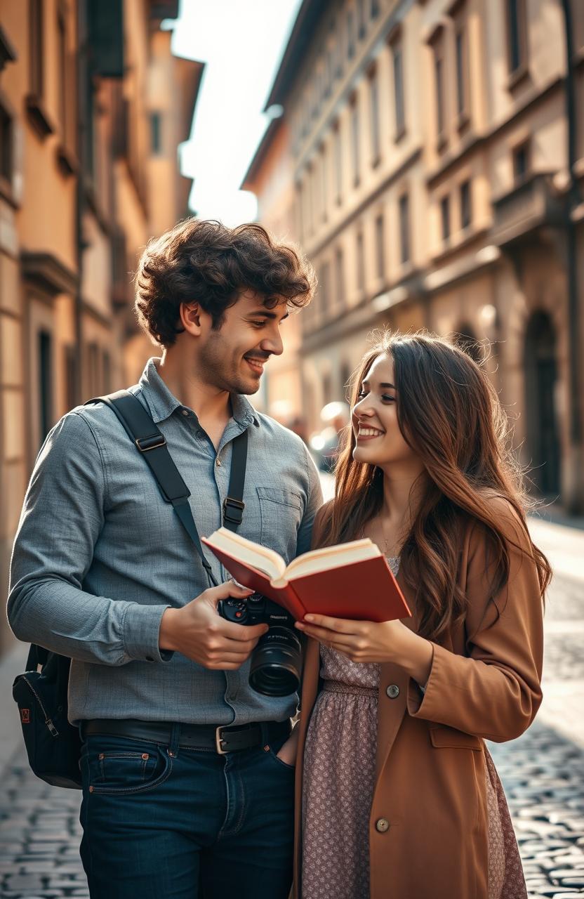 A romantic scene in Florence showcasing a couple in love