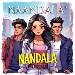 An enchanting novel cover for 'NANDALA', showcasing a beautiful girl as the central character, radiating confidence and grace