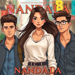 An enchanting novel cover for 'NANDALA', showcasing a beautiful girl as the central character, radiating confidence and grace