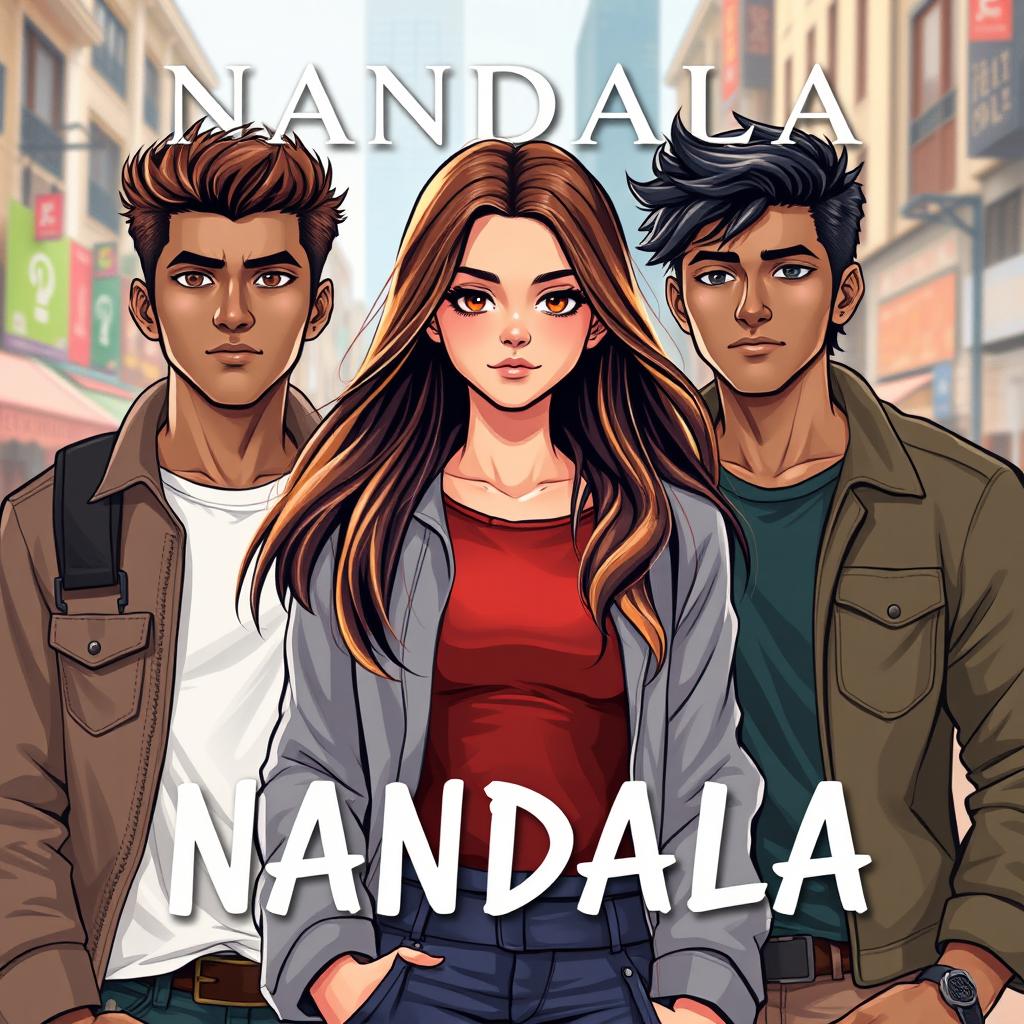 An enchanting novel cover for 'NANDALA', showcasing a beautiful girl as the central character, radiating confidence and grace