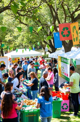 A vibrant and engaging recycling event showcasing various activities related to sustainability