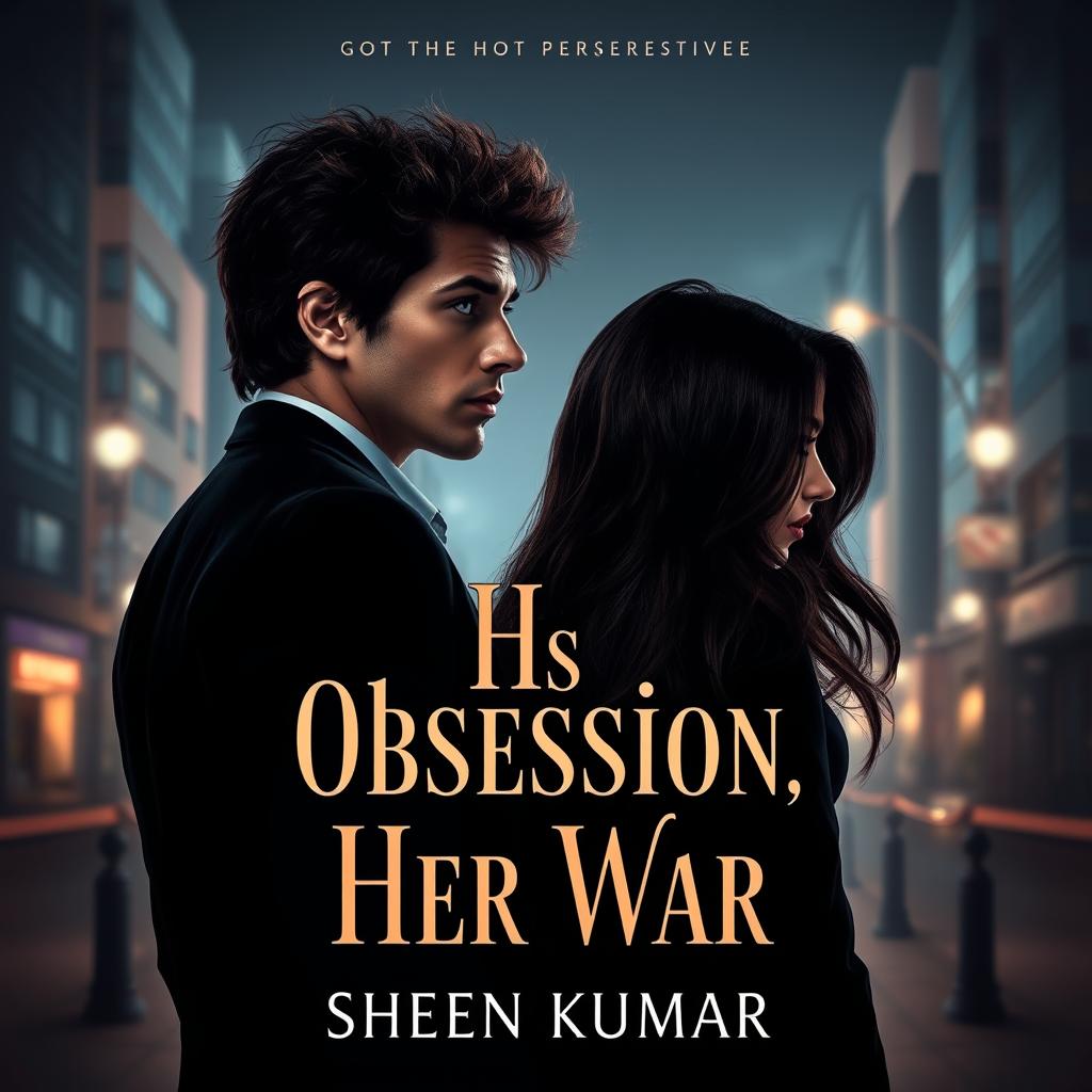 A captivating book cover design for 'His Obsession, Her War' by Sheen Kumar, featuring a powerful French mafia boss and a stunning half-Italian, half-Indian girl