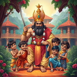 Pandu, the legendary ruler from the Mahabharata, depicted in a grandeur scene