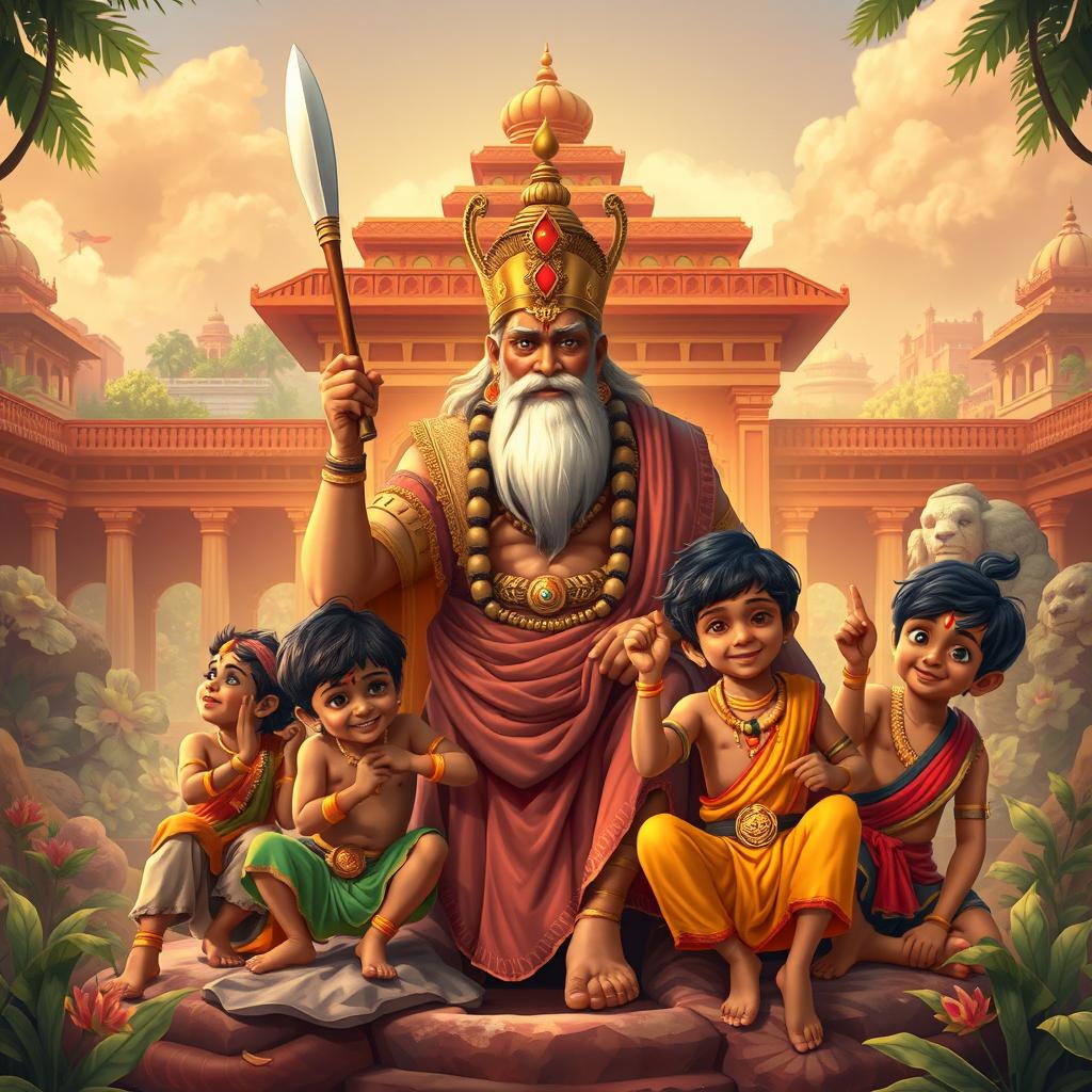 Pandu, the legendary ruler from the Mahabharata, depicted in a grandeur scene