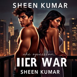 An enticing book cover design for 'His Obsession, Her War' by Sheen Kumar, showcasing the silhouettes of a 22-year-old French mafia boss and a 22-year-old half-Italian, half-Indian girl