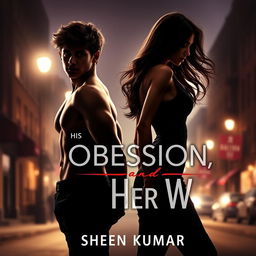 An enticing book cover design for 'His Obsession, Her War' by Sheen Kumar, featuring the captivating silhouettes of a hot French mafia boss and a beautiful half-Italian, half-Indian girl, both depicted from behind to keep their faces hidden
