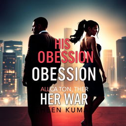 An alluring book cover design for 'His Obsession, Her War' by Sheen Kumar, featuring the silhouettes of a muscular French mafia boss in a sharp, tailored suit, exuding confidence and desire, and a fearless half-Italian, half-Indian girl dressed elegantly in a stylish, form-fitting outfit that radiates strength and independence