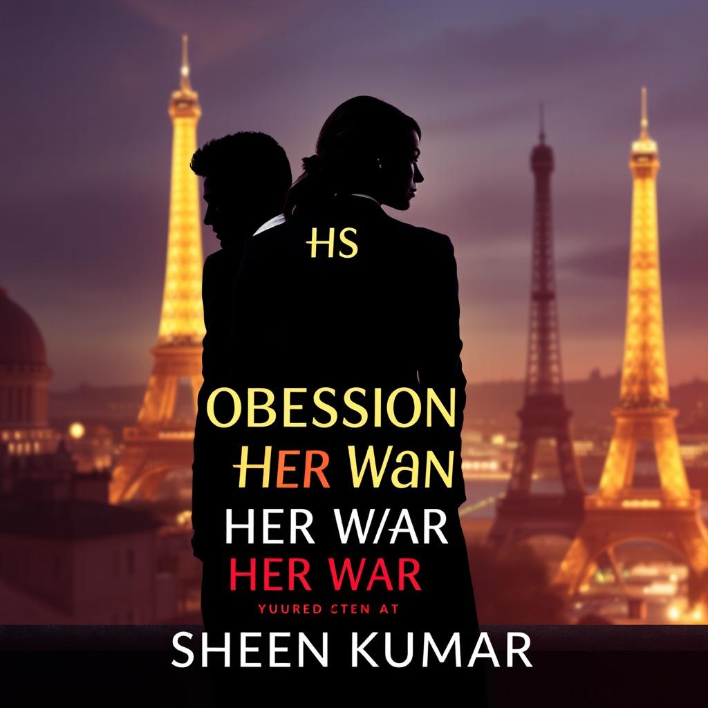 An alluring book cover design for 'His Obsession, Her War' by Sheen Kumar