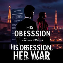 An alluring book cover design for 'His Obsession, Her War' by Sheen Kumar