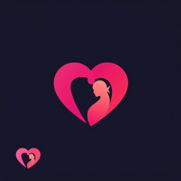 A stylish and appealing logo design for a dating app, featuring an abstract heart shape blended with two overlapping silhouettes to represent connection and partnership