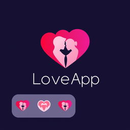 A stylish and appealing logo design for a dating app, featuring an abstract heart shape blended with two overlapping silhouettes to represent connection and partnership