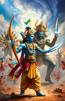 A dynamic scene depicting the epic showdown between Lord Rama and Ravana from the Ramayana