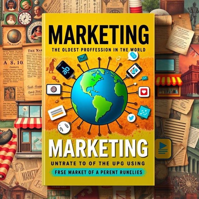 A visually striking book cover design about marketing, titled "Marketing: The Oldest Profession in the World"