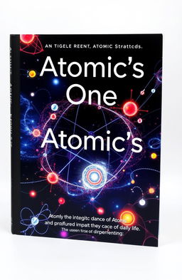 A visually stunning book cover for 'Atomic's One', illustrating the intricate dance of atoms and their profound impact on daily life