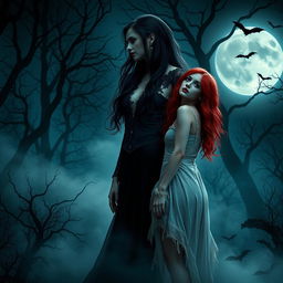 A dark and enchanting scene from a horror romance story featuring two women in a vampire setting