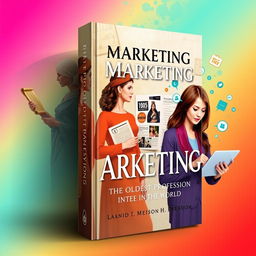 A visually captivating book cover design about marketing, titled "Marketing: The Oldest Profession in the World", featuring diverse women as central figures