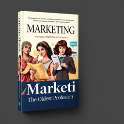 A visually captivating book cover design about marketing, titled "Marketing: The Oldest Profession in the World", featuring diverse women as central figures
