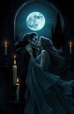 A hauntingly beautiful scene depicting a romance between two women, one of whom is a vampire
