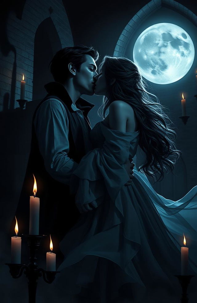 A hauntingly beautiful scene depicting a romance between two women, one of whom is a vampire